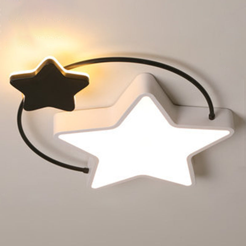 Modernist Acrylic Flush Mount Ceiling Light For Bedroom - Pentagram Design Black-White / 18 White