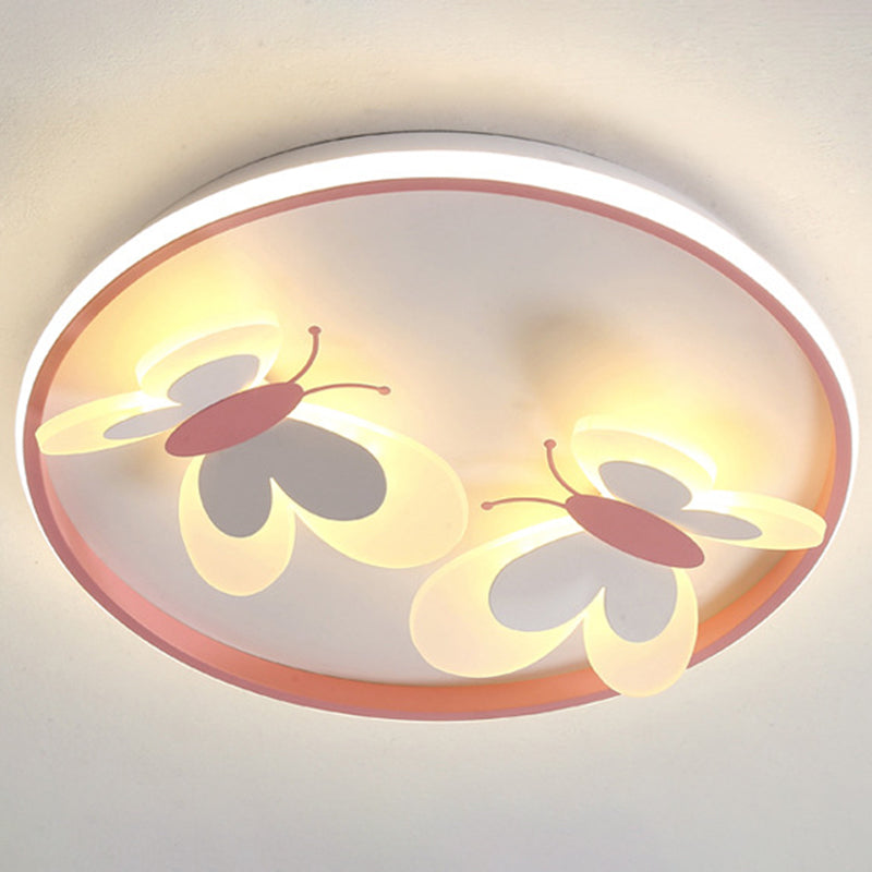 Kids Butterfly Acrylic Flush Mount Ceiling Light For Bedroom 2 / Pink Warm