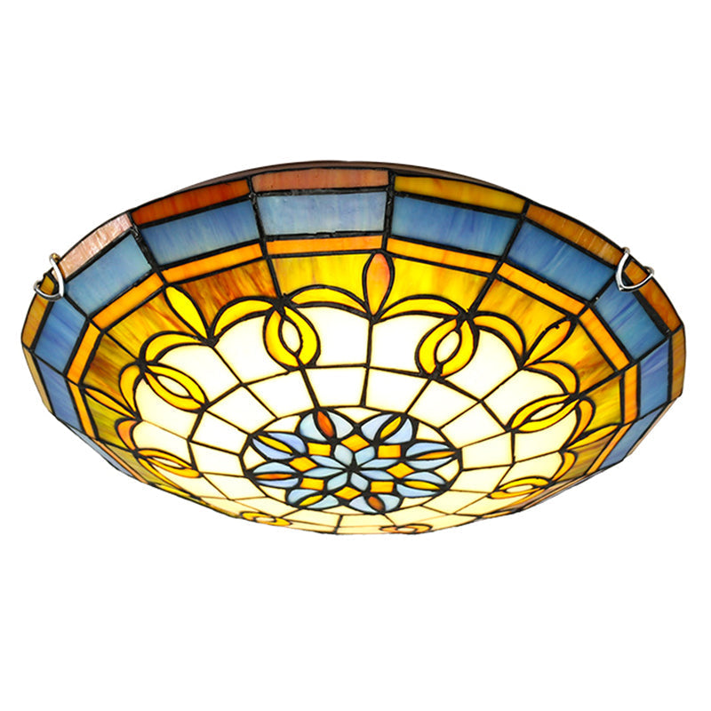 Bowl Flush Ceiling Light - Stained Art Glass Mediterranean Style