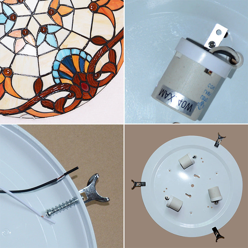 Stained Glass Baroque Flush Mount Ceiling Light Fixture with Bowl Shape Design