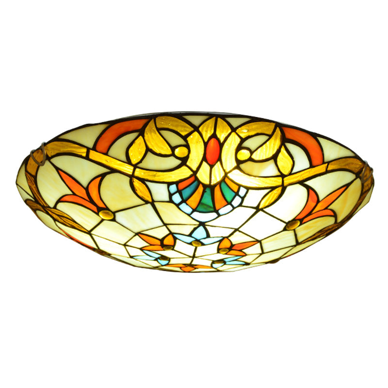 Stained Glass Baroque Flush Mount Ceiling Light Fixture with Bowl Shape Design