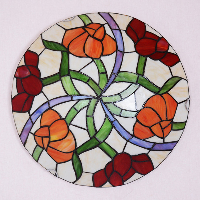 Tiffany-Style Multicolored Stained Glass Flower Flush Mount Ceiling Light Fixture