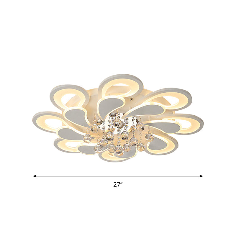 White Windmill Flush Lamp LED Acrylic Ceiling Fixture with Crystal Drop - 27"/31.5" Modernist Design (Warm/White Light)