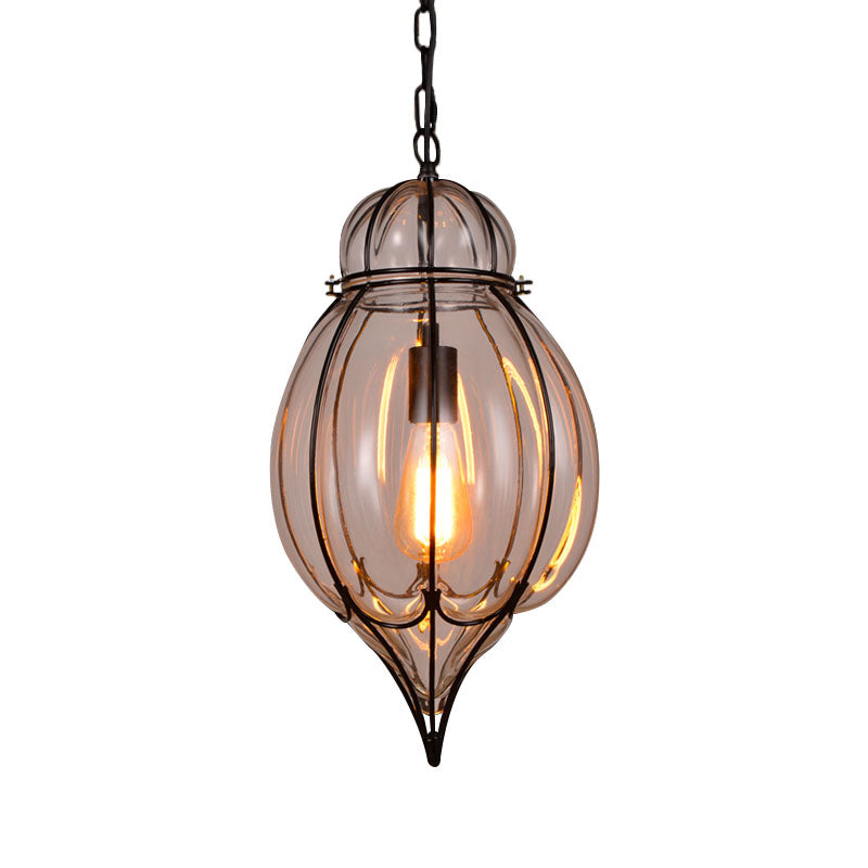 Suspension industrielle simple avec larme en verre transparent et finition noire pour restaurants