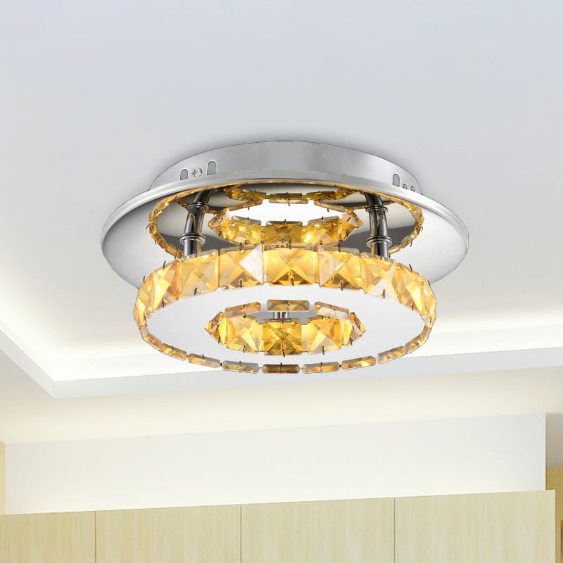 Luxury Crystal LED Indoor Ceiling Light - Circular Semi Flush Fixture in Clear/Amber Options