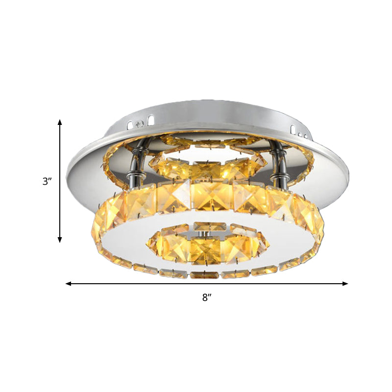 Luxury Crystal Led Indoor Ceiling Light - Circular Semi Flush Fixture In Clear/Amber Options