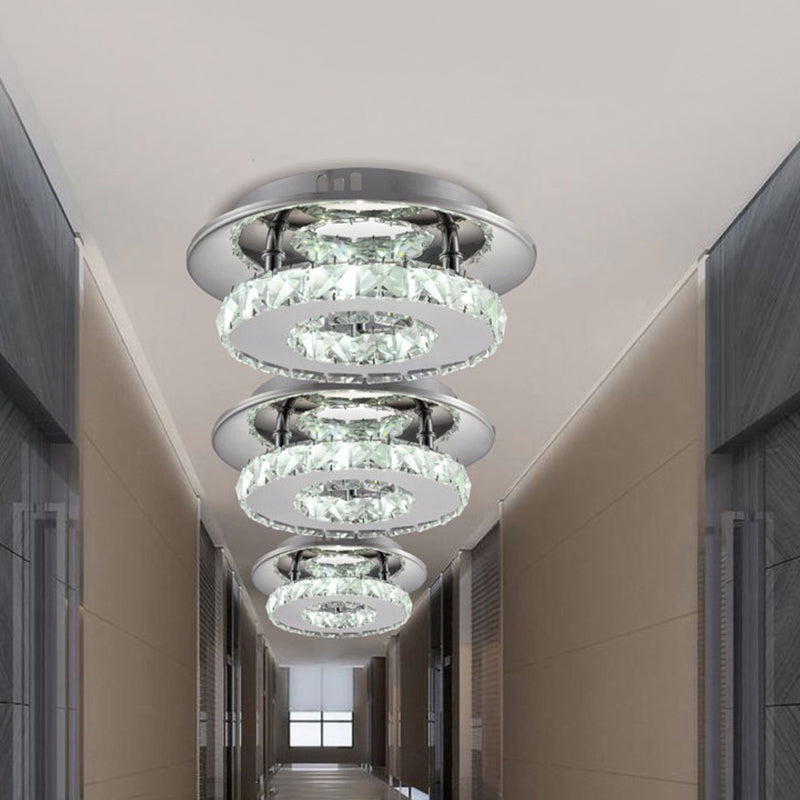 Luxury Crystal Led Indoor Ceiling Light - Circular Semi Flush Fixture In Clear/Amber Options Clear /