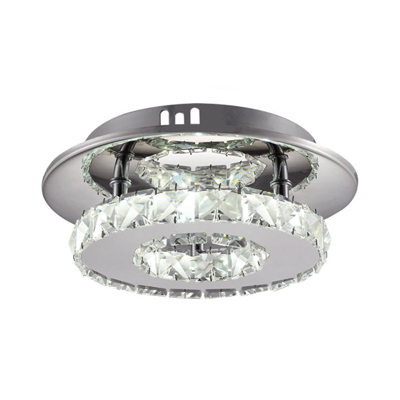 Luxury Crystal LED Indoor Ceiling Light - Circular Semi Flush Fixture in Clear/Amber Options