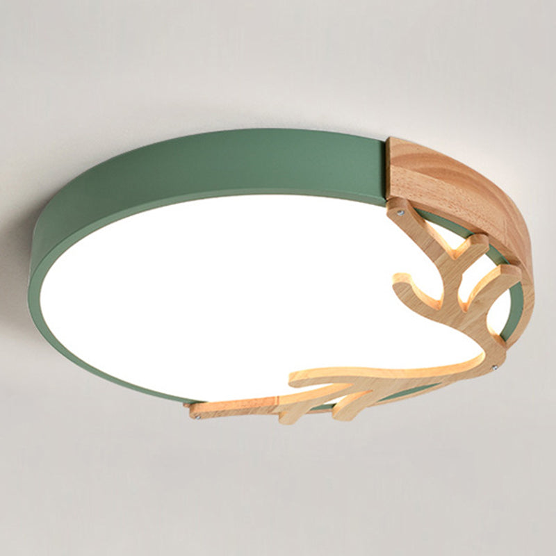 Metal Nordic Flush Mount Spotlight with Antlers - Round 1-Light Flush Mount Light