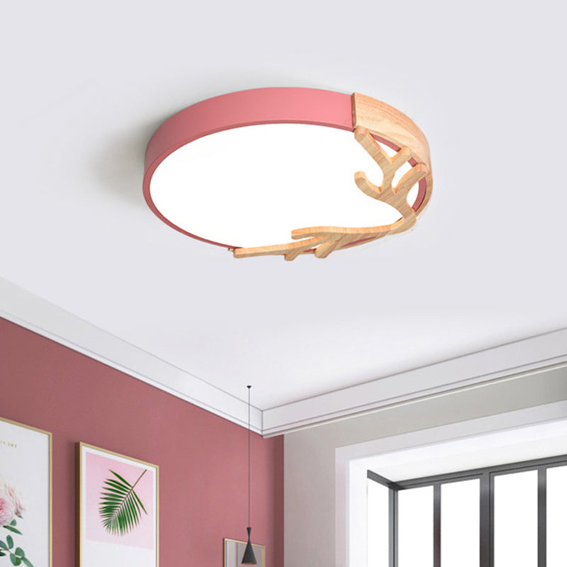 Metal Nordic Flush Mount Spotlight with Antlers - Round 1-Light Flush Mount Light