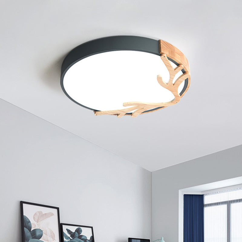 Metal Nordic Flush Mount Spotlight with Antlers - Round 1-Light Flush Mount Light
