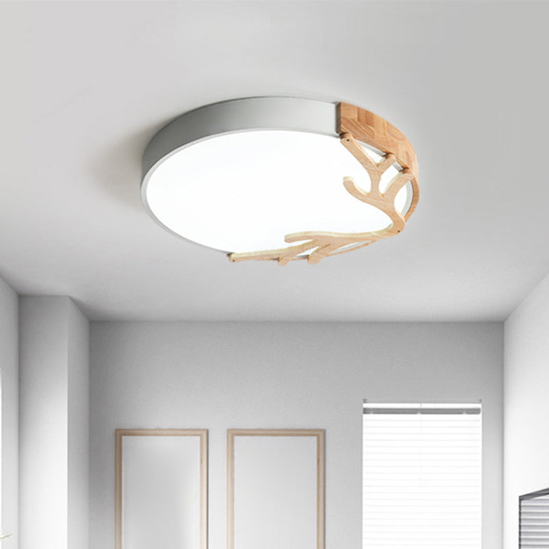 Metal Nordic Flush Mount Spotlight with Antlers - Round 1-Light Flush Mount Light