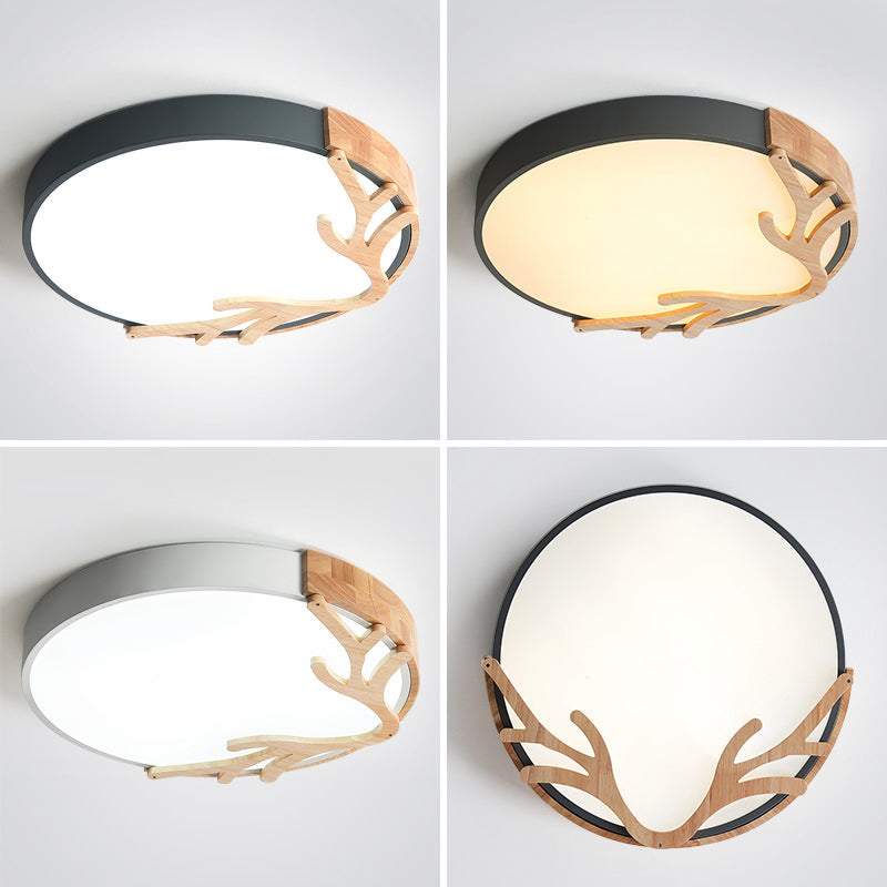 Metal Nordic Flush Mount Spotlight with Antlers - Round 1-Light Flush Mount Light