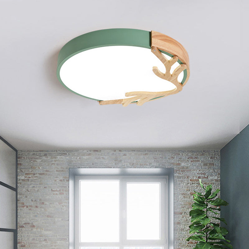 Metal Nordic Flush Mount Spotlight with Antlers - Round 1-Light Flush Mount Light