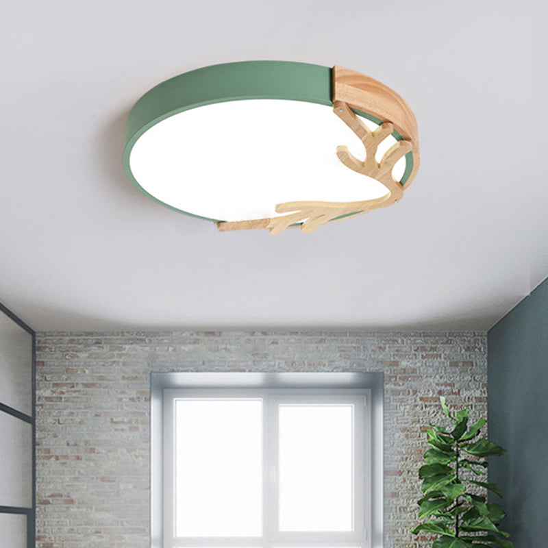 Metal Nordic Flush Mount Spotlight with Antlers - Round 1-Light Flush Mount Light