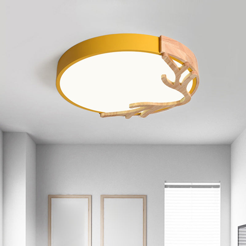 Metal Nordic Flush Mount Spotlight with Antlers - Round 1-Light Flush Mount Light