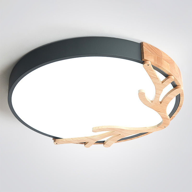 Metal Nordic Flush Mount Spotlight with Antlers - Round 1-Light Flush Mount Light