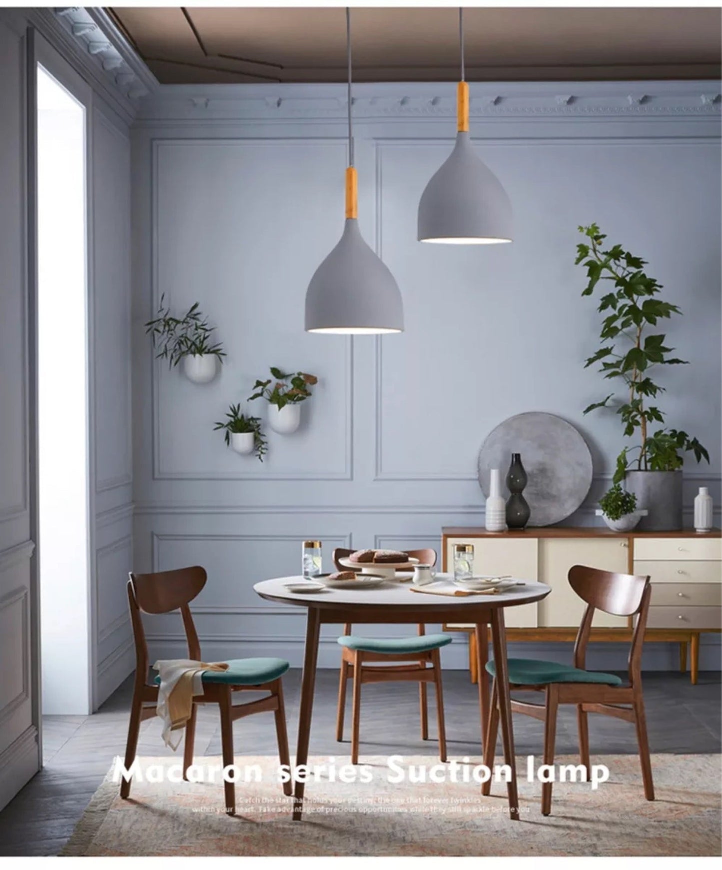 Nordic Style Metal Teardrop Hanging Light - 1 Ceiling Pendant Lamp With Wooden Top