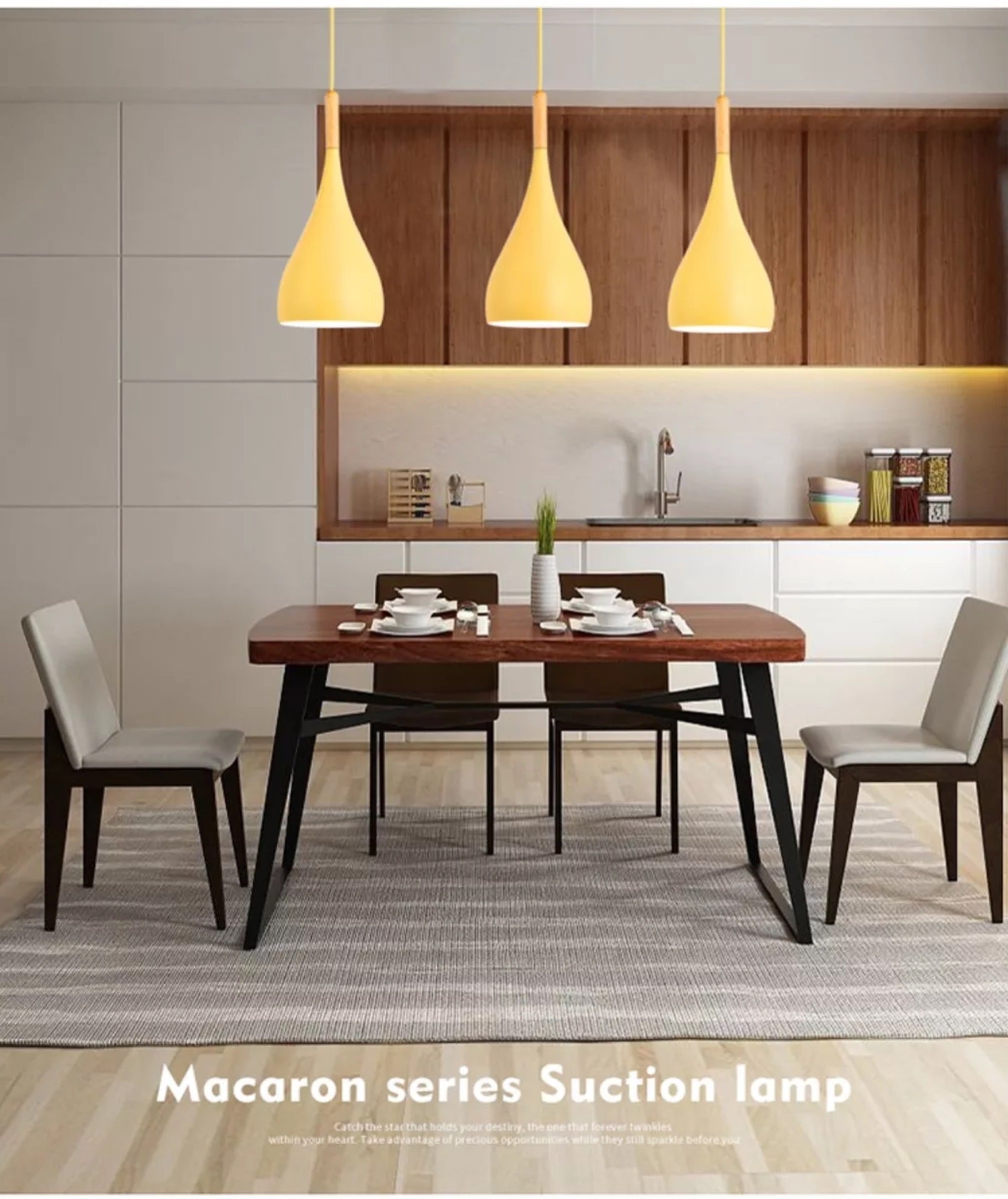 Nordic Style Metal Teardrop Hanging Light - 1 Ceiling Pendant Lamp With Wooden Top