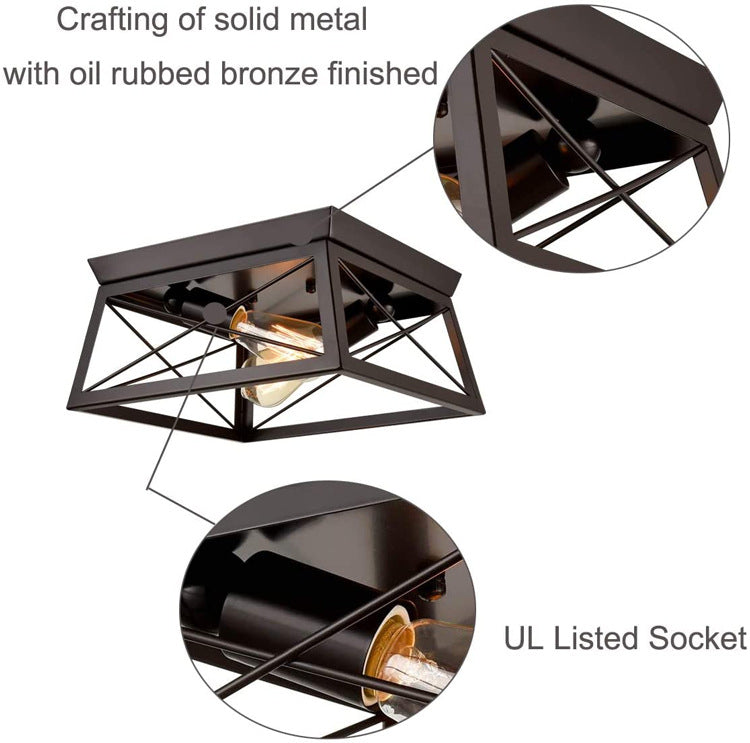 Retro Industrial Wrought Iron Ceiling Light with Black Iron Frame