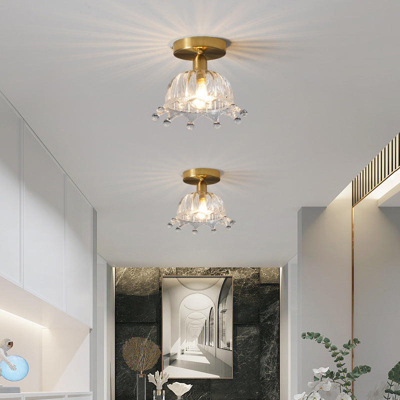 Classic Glass Ceiling Light Fixture w/ Brass Lamp Holder for Corridors
