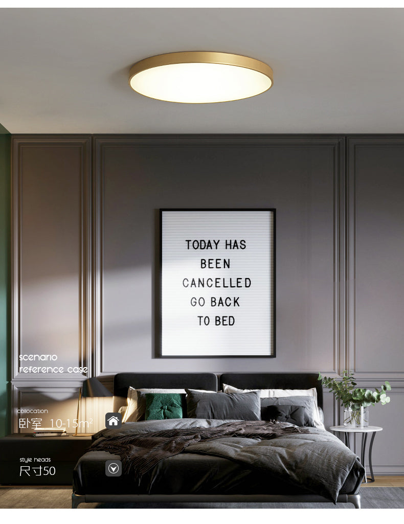 Sleek Round LED Ceiling Lamp for Modern Bedroom and Corridor Lighting - Gold Baking Paint Bezel
