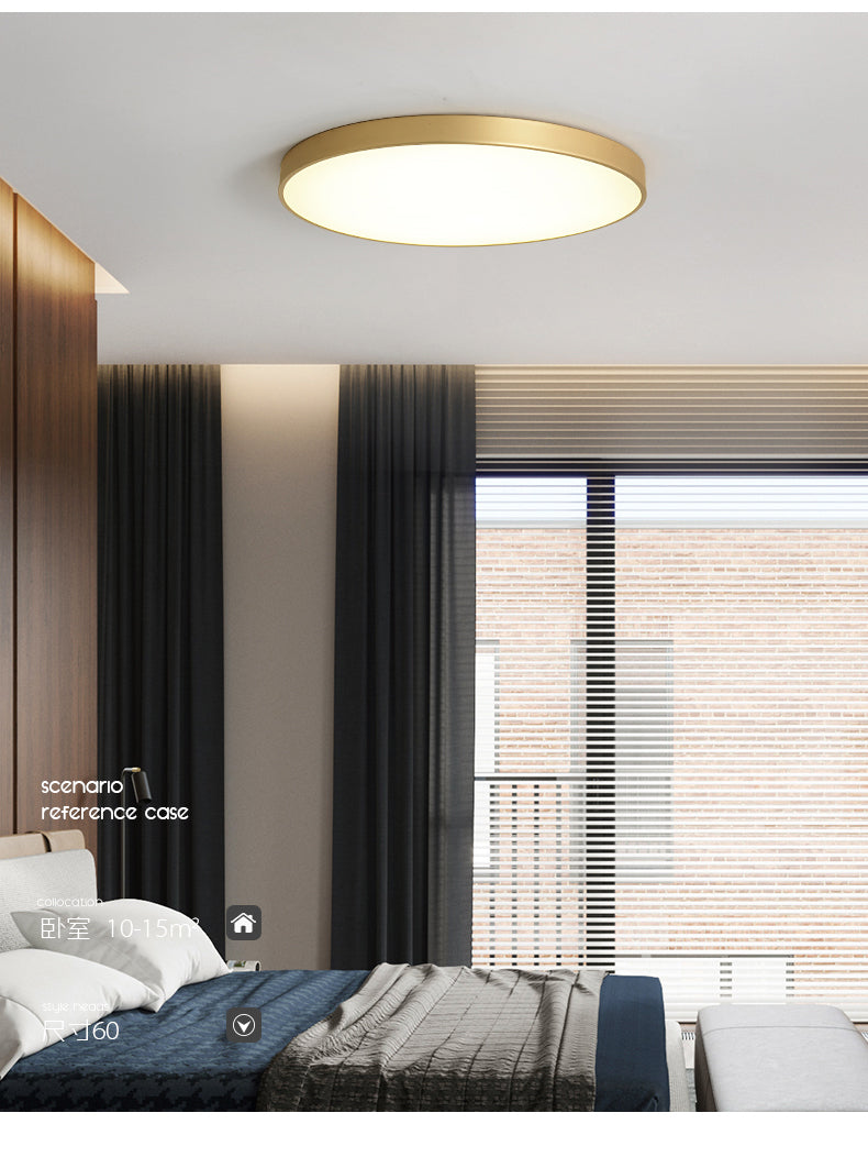 Sleek Round LED Ceiling Lamp for Modern Bedroom and Corridor Lighting - Gold Baking Paint Bezel