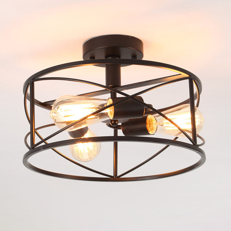 Plafonnier encastré en métal industriel rétro pour salon - Design cage en treillis