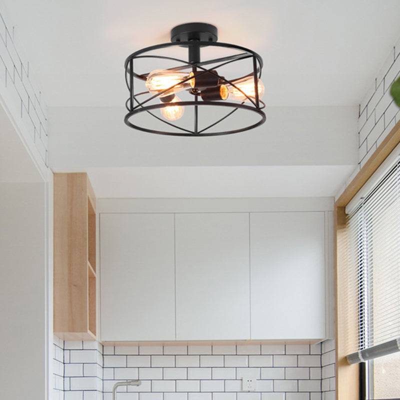 Plafonnier encastré en métal industriel rétro pour salon - Design cage en treillis