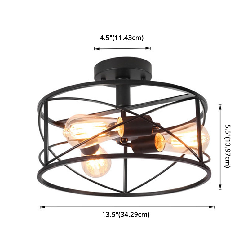 Plafonnier encastré en métal industriel rétro pour salon - Design cage en treillis