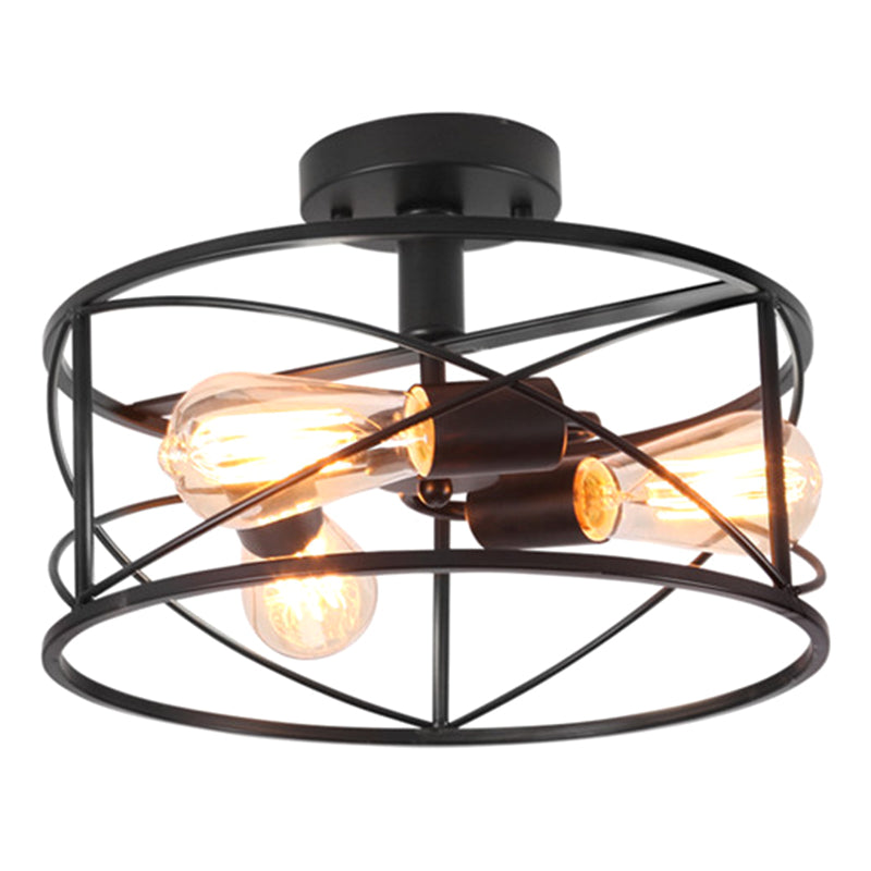 Plafonnier encastré en métal industriel rétro pour salon - Design cage en treillis