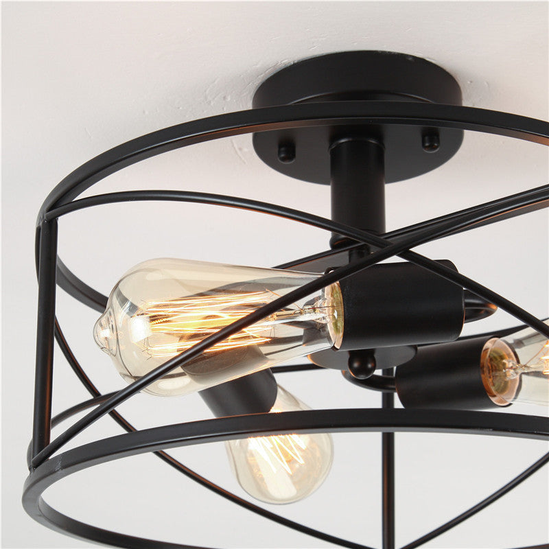 Plafonnier encastré en métal industriel rétro pour salon - Design cage en treillis