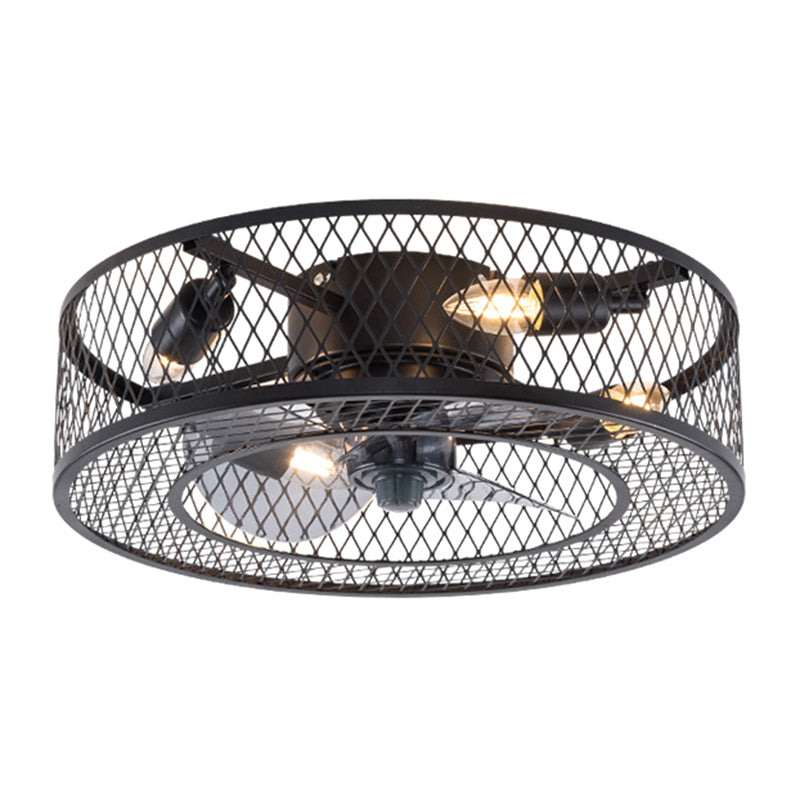 Semi Flush Mount Metal Ceiling Light Fixture - Industrial Style Cage Drum for Bedroom