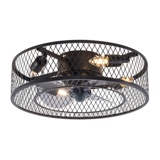 Semi Flush Mount Metal Ceiling Light Fixture - Industrial Style Cage Drum for Bedroom