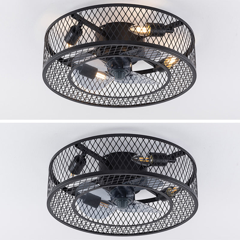 Semi Flush Mount Metal Ceiling Light Fixture - Industrial Style Cage Drum for Bedroom