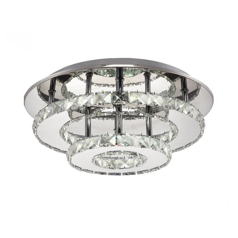 Modernist Round Crystal Semi Flush Light: 2 Tier Clear/Amber Ceiling Mount in Neutral/Warm/White - Perfect for Foyer!