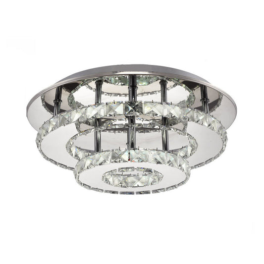 Modernist Round Crystal Semi Flush Light: 2 Tier Clear/Amber Ceiling Mount in Neutral/Warm/White - Perfect for Foyer!