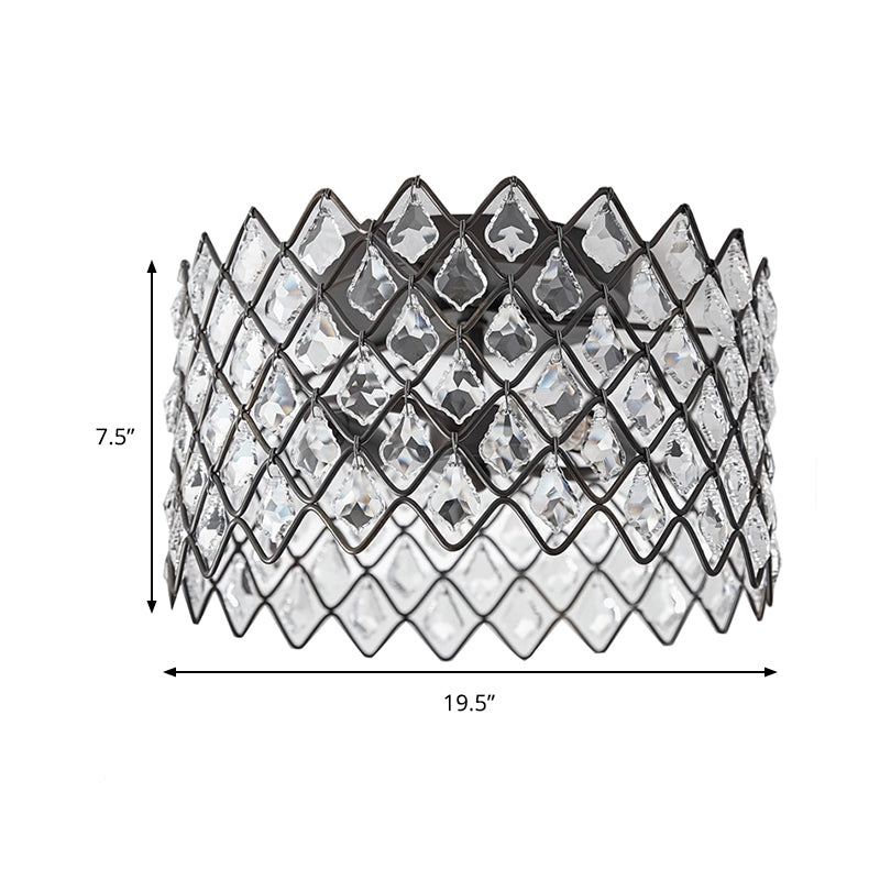 Crystal-Decorated Metal Semi Flush Light: Contemporary Indoor Ceiling Lighting in Black, 3/5 Lights, Available in 13"/19.5" Widths