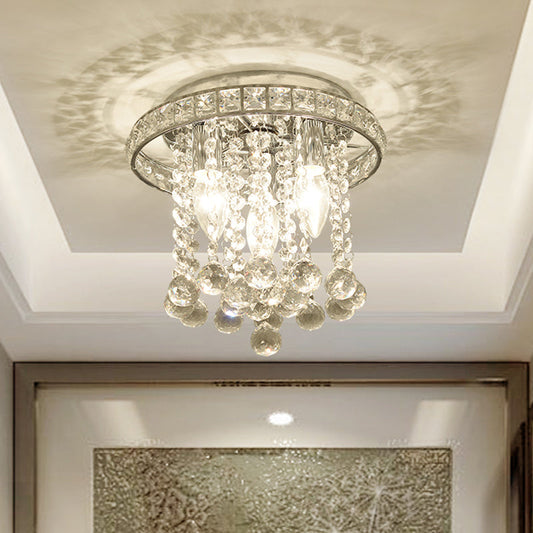 Contemporary Chrome Round Ceiling Light with Crystal Accents - 3 Bulb Living Room Mount