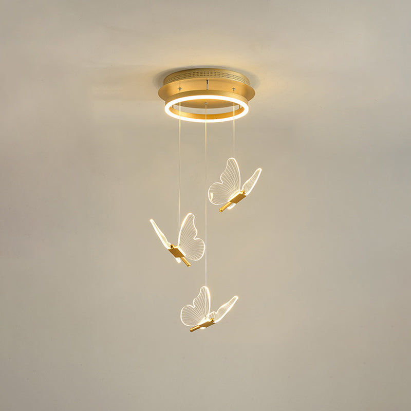 Plafonnier en spirale papillon en acrylique moderne à plusieurs lumières LED en or