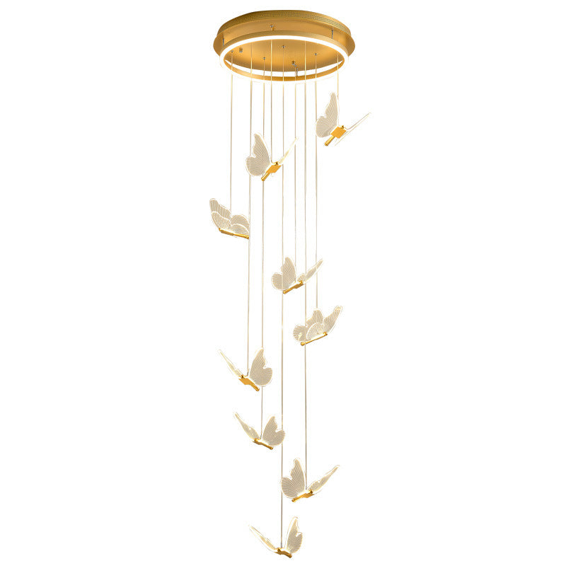 Plafonnier en spirale papillon en acrylique moderne à plusieurs lumières LED en or