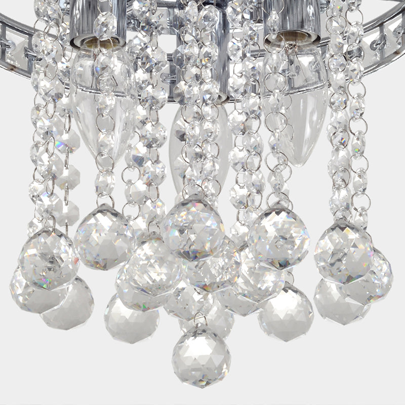 Contemporary Chrome Round Ceiling Light with Crystal Accents - 3 Bulb Living Room Mount