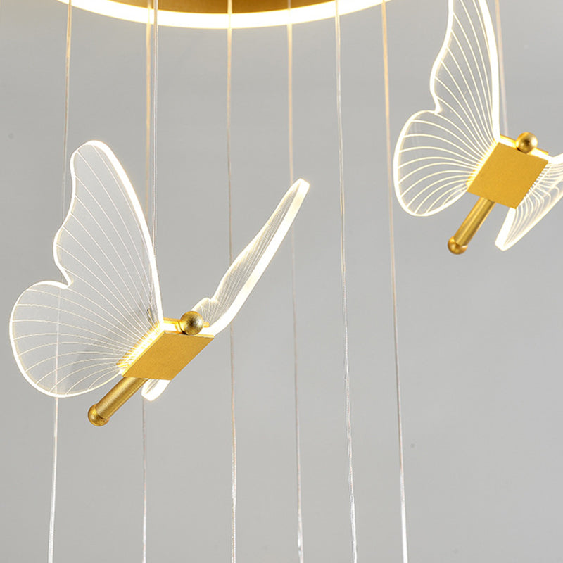 Plafonnier en spirale papillon en acrylique moderne à plusieurs lumières LED en or