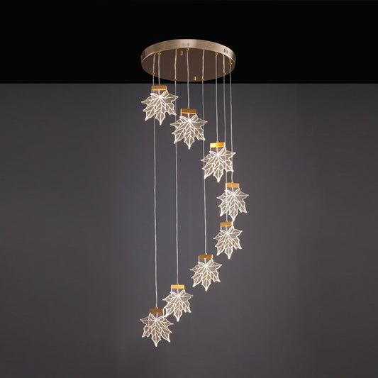 Maple Leaves Pendant LED Suspension Lamp - Simplicity Acrylic Gold Design for Stairs