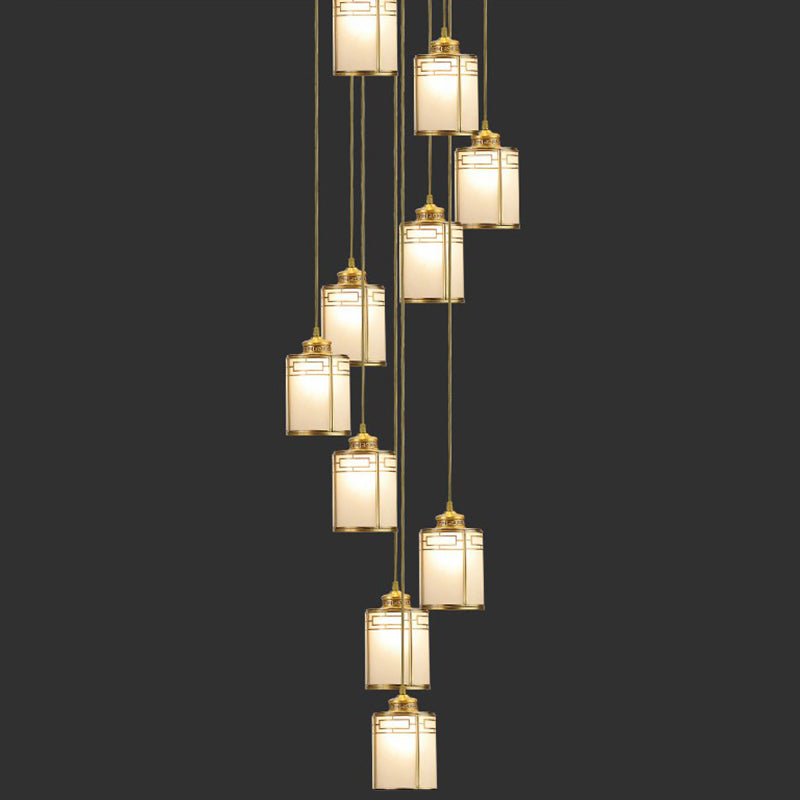Frosted White Glass Pendant Lamp with Modern Brass Finish - Multiple Hanging Lights for Duplex House