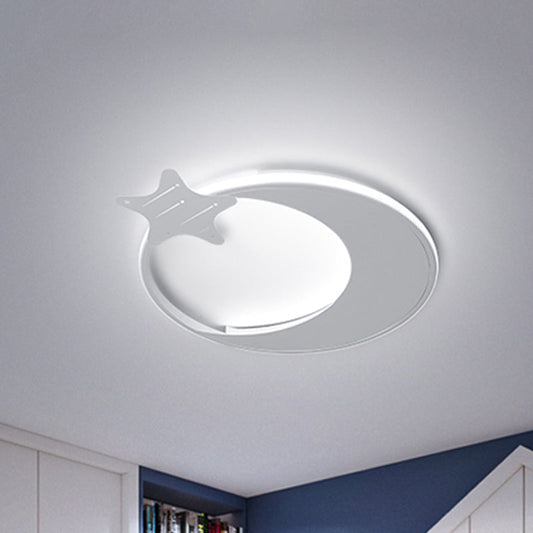Modern LED Ceiling Flush Light - White Moon and Star Design in Warm/White Light