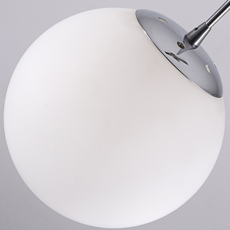 Simplicity Silver Multi Pendant Chandelier - Cream Glass Spherical Ceiling Hang Lamp for Lobby & Stairs