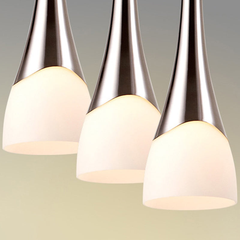 Modern Silver Funnel Shaped Hanging Light Fixture with White Glass Multi Pendant for Diner