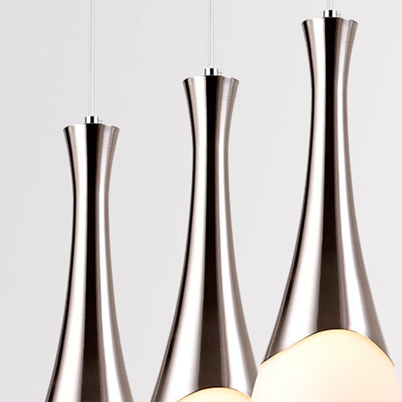 Modern Silver Funnel Shaped Hanging Light Fixture with White Glass Multi Pendant for Diner