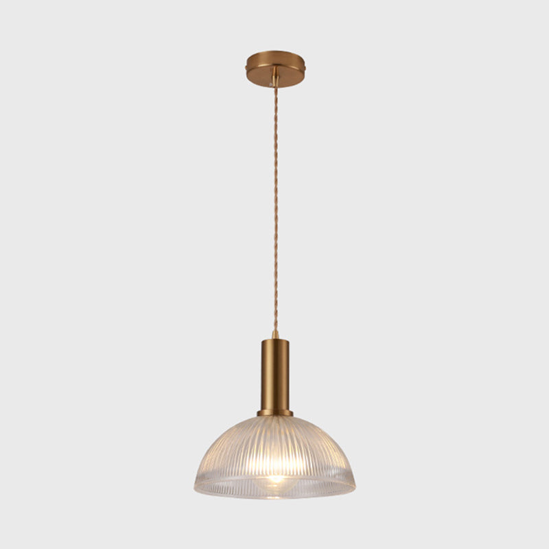 Sleek Single-Bulb Hanging Lamp with Ribbed Glass Shade: Elegant Pendant Light for Bedrooms